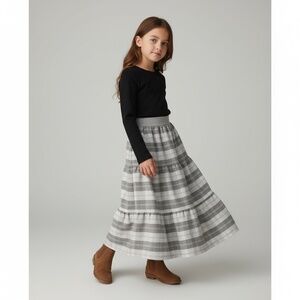 Skirt Flannel Girls 6 Gray Plaid Ruffle Tier Maxi Heavyweight Mom and Pop's Kids